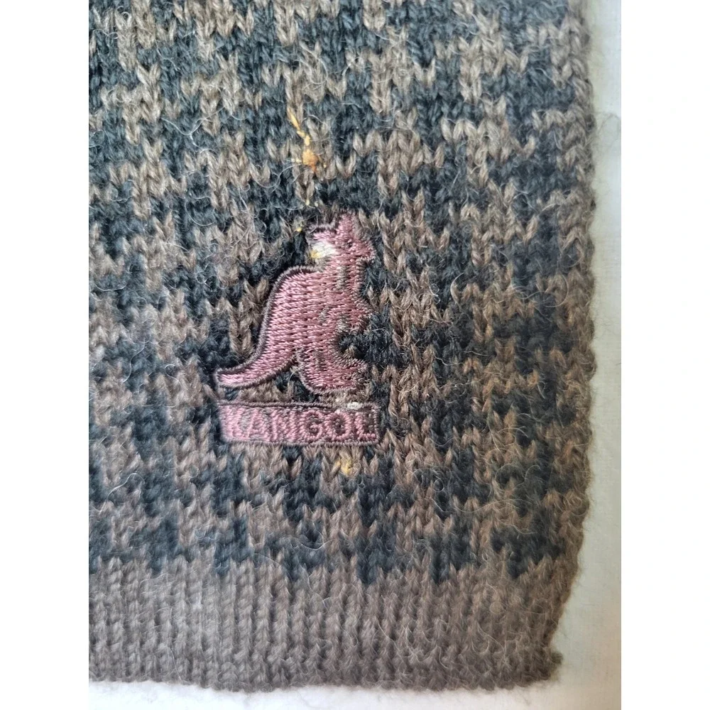Kangol Brown Black Houndstooth Knit Scarf Embroidered Logo Unisex Wrap 2225